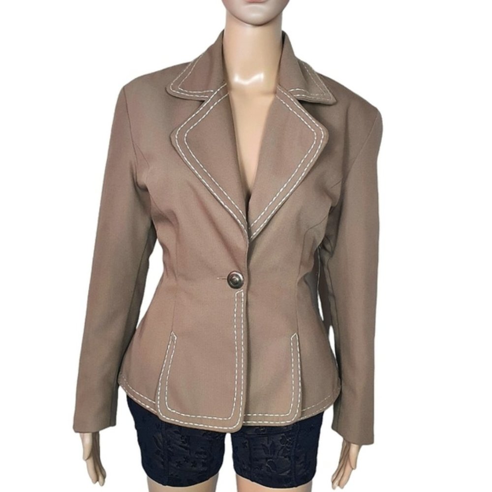 NWT Vintage womens blazer tan brown office One Button formal suit